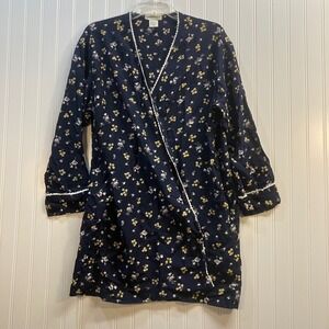 Vintage Banana Republic 1980s‎ Navy Floral Wrap Dress Robe  Medium Cottagecore
